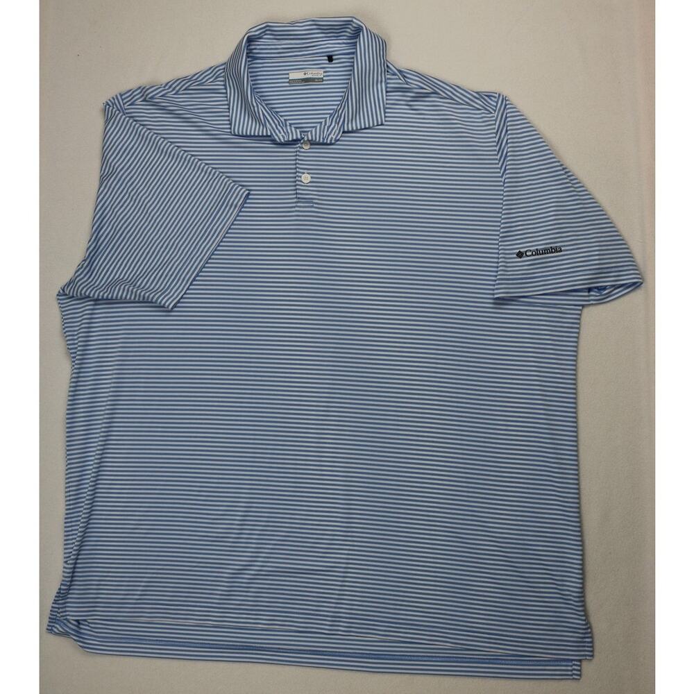 Columbia Mens 3XL Blue White Striped Polo Shirt Short Sleeve Omni Shade Golf 3X